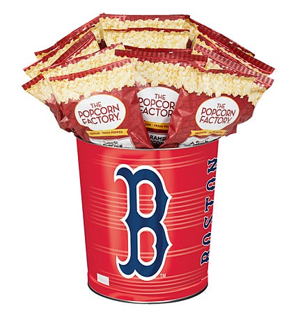 Boston Red Sox Popcorn Tin with 15 Bags of Popcorn